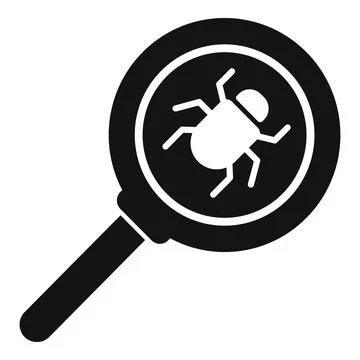 Magnifying glass focusing on a computer bug representing cybersecurity threat Stock Illustration