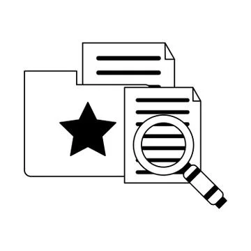Magnifying glass on folder with documents in black and white イラスト素材
