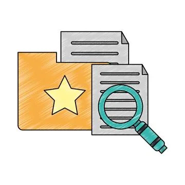 Magnifying glass on folder with documents scribble Stock Illustration