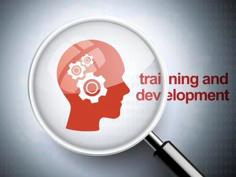 Magnifying glass with gears on head icon Illustrazione stock