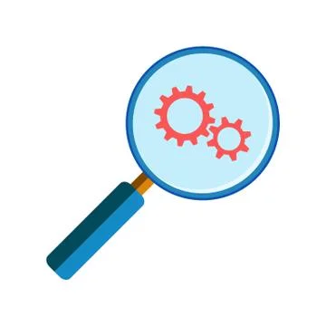 Magnifying glass with gearwheels Stock Illustration