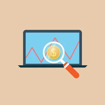 Magnifying glass on the graph  . Stock Illustration