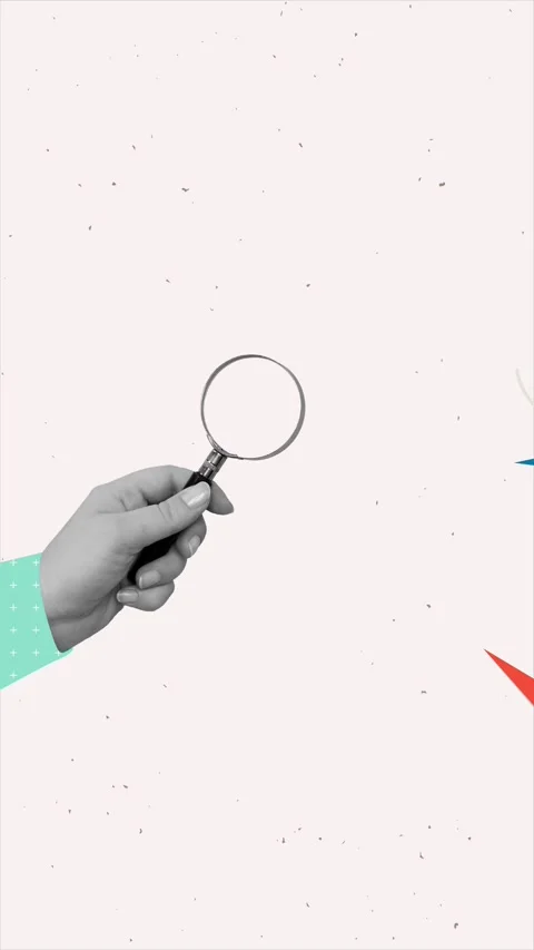 Magnifying glass in hand. Vertical animation in a contemporary collage style Stock Footage 337119835