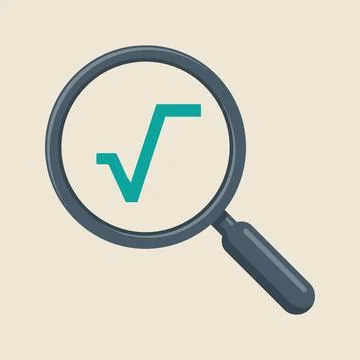 Magnifying glass highlighting square root for math problem solving Illustrazione stock