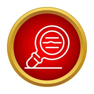 Magnifying glass icon analyzing text lines on red background 스톡 일러스트