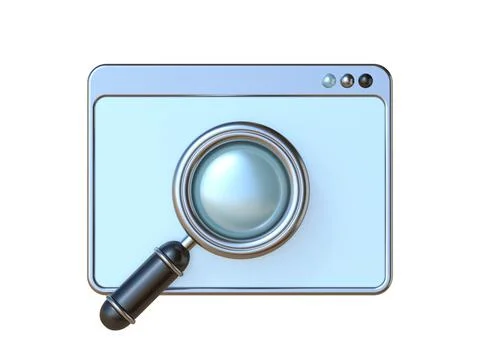 Magnifying glass icon with computer window 3D Illustrazione stock