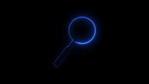 Magnifying glass icon made of blue neon lights in dark background Stock Footage 344860981