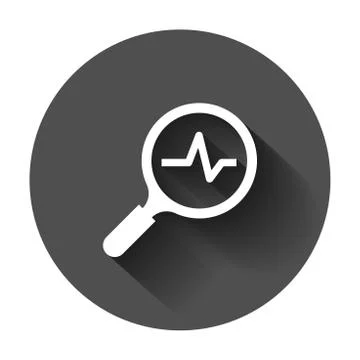 Magnifying glass icon with pulse. Vector illustration with long shadow. Busin Stock Illustration