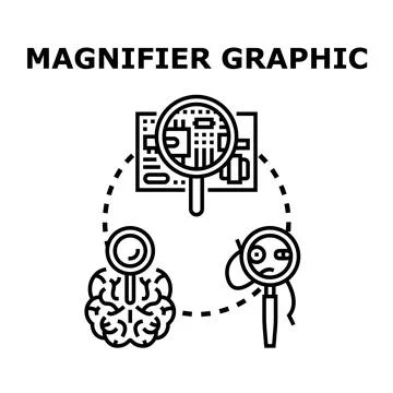 Magnifying glass identifying problem, analysis, and solution concept Stock Illustration
