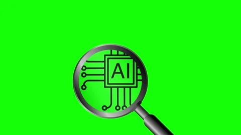 Magnifying Glass Inspecting AI Chip on Green Screen Stock Footage 346418862