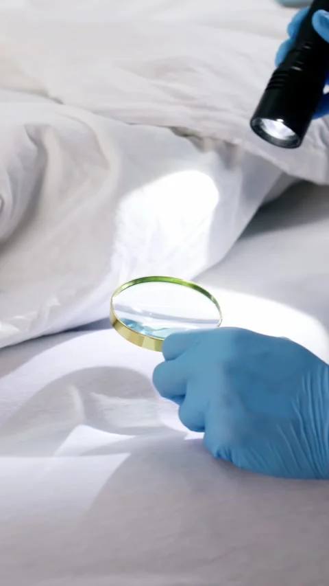 Magnifying Glass Inspecting Bedbug Infestation 스톡 동영상 320767103