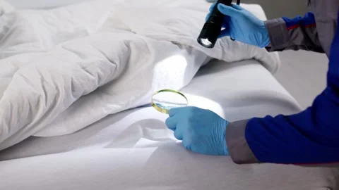 Magnifying Glass Inspecting Bedbug Infestation Stock Footage 321154162