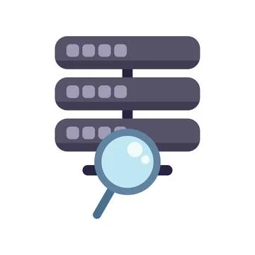 Magnifying glass inspecting database server icon Illustrazione stock