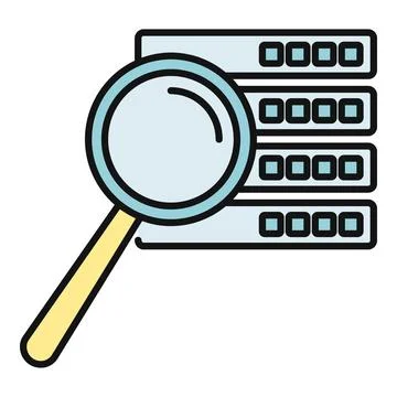 Magnifying glass inspecting server rack data information Stock Illustration