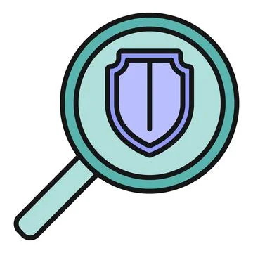 Magnifying glass inspecting shield for security analysis Stockillustratie