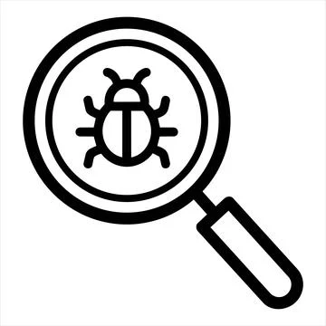Magnifying glass inspecting software bug icon 8K ultra quality with magnifyin Illustrazione stock