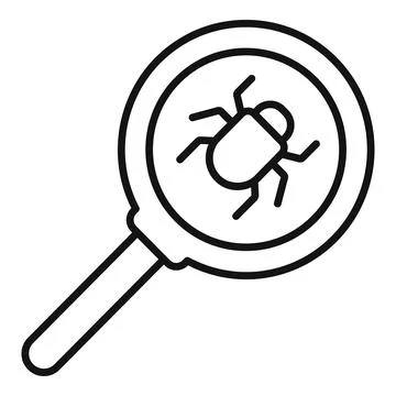 Magnifying glass investigating software bug icon Illustrazione stock