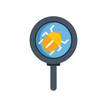 Magnifying glass investigating software bug icon Illustrazione stock