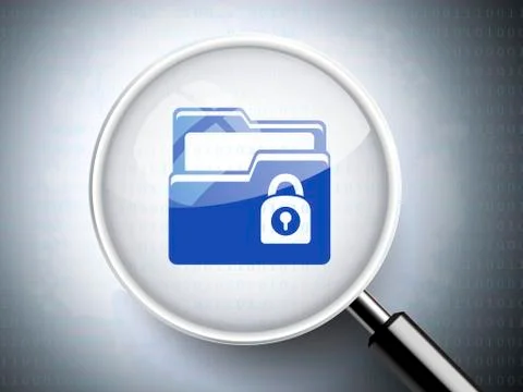 Magnifying glass with  lock on folder icon Stockillustratie