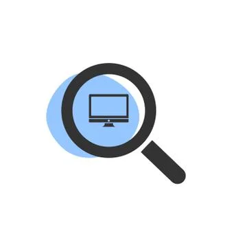 Magnifying glass looking for a computer isolated web icon. Stock Illustration