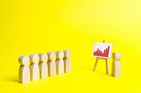 Magnifying glass is looking at the statistics graph on an yellow background.  Stock Photos