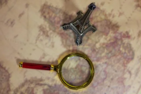Magnifying glass  on the map Stock Photos