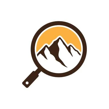 Magnifying glass mountain logo design vector Stock Illustration