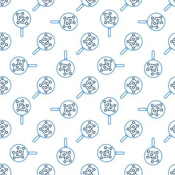 Magnifying Glass with Neural Network vector concept line seamless pattern Illustrazione stock