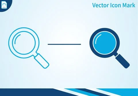 Magnifying glass in outline and solid style a vector icon mark. Stock Illustration