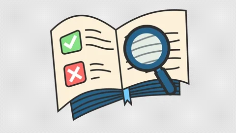 Magnifying glass over book analysis and review icon in cartoon animation. Stock Footage 311121935