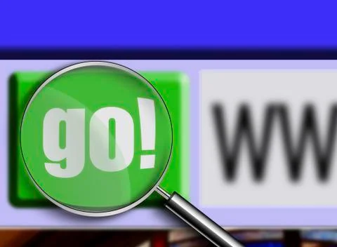 Magnifying glass over browser window go button Stock Illustration