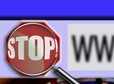 Magnifying glass over browser window stop button Stock Illustration