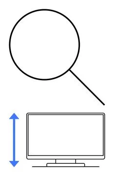 Magnifying Glass over Computer Screen with Vertical Arrow Highlighting Impo.. 스톡 일러스트