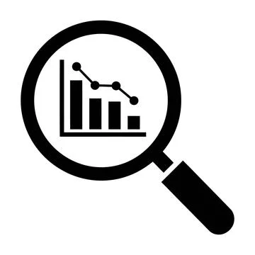 Magnifying Glass Over Declining Bar Chart graph decline Stock Illustration