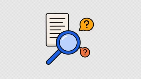 Magnifying glass over document with question marks animation concept of research Stock Footage 347471559