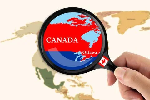 Magnifying glass over a map of Canada Ilustração Stock