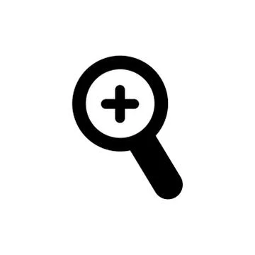 Magnifying Glass Plus Icon In Flat Style Vector For App, UI, Websites. Black Stock Illustration