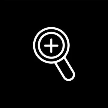 Magnifying Glass Plus Line Icon On Black Background. Black Flat Style Vector  Stock Illustration