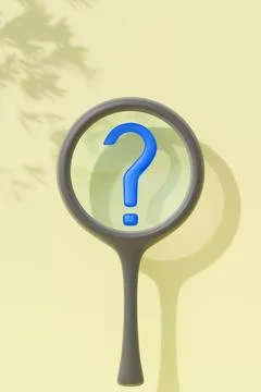 Magnifying glass with question mark casting shadow on wall. Stock-Illustration