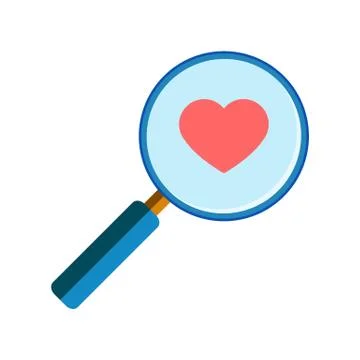 Magnifying glass with red heart Stock Illustration
