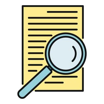 Magnifying glass reviewing document for data analysis Stock Illustration