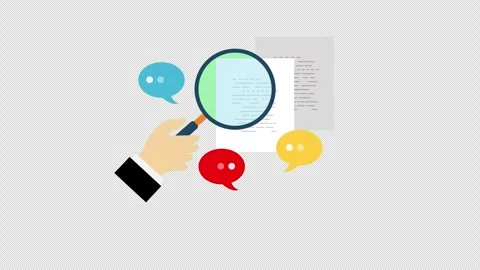 Magnifying Glass Reviewing Documents with Speech Bubbles for Communication Stock Footage 339780836