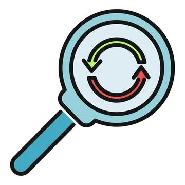 Magnifying glass reviewing refresh synchronization update process Stock Illustration