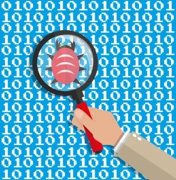 Magnifying glass scanning digital software code Stock Illustration