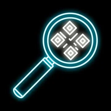 Magnifying glass scanning qr code neon icon 库存插图