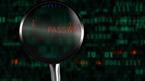 A magnifying glass scans an abstract  binary code. 스톡 동영상 123153210