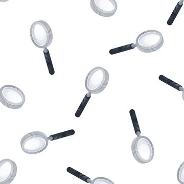 Magnifying glass seamless pattern repeating isometric magnifier on white Stock Illustration