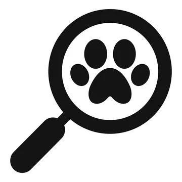 Magnifying glass searching for missing pet leaving paw print Stock Illustration