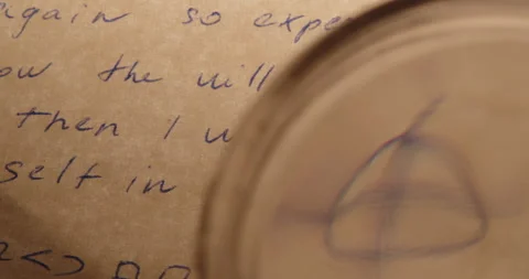 The magnifying glass on the serial killer's terrifying letter magnifies Stock Footage 248420245