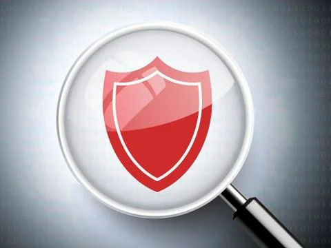 Magnifying glass with shield icon Illustrazione stock